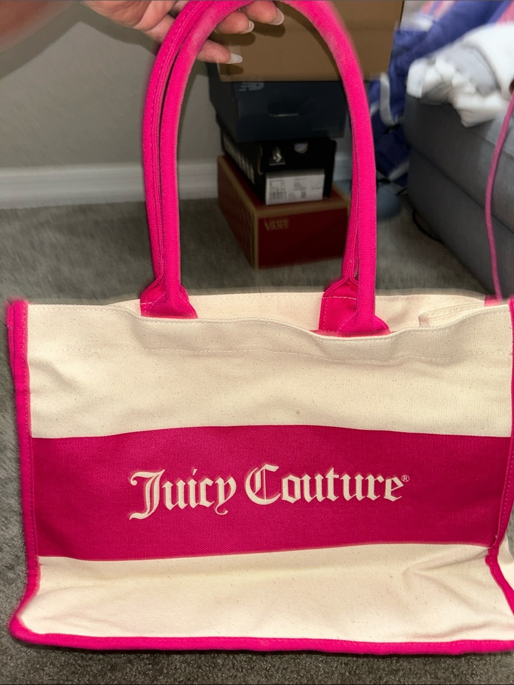 Juicy Couture Hot Pink and Cream Canvas Tote